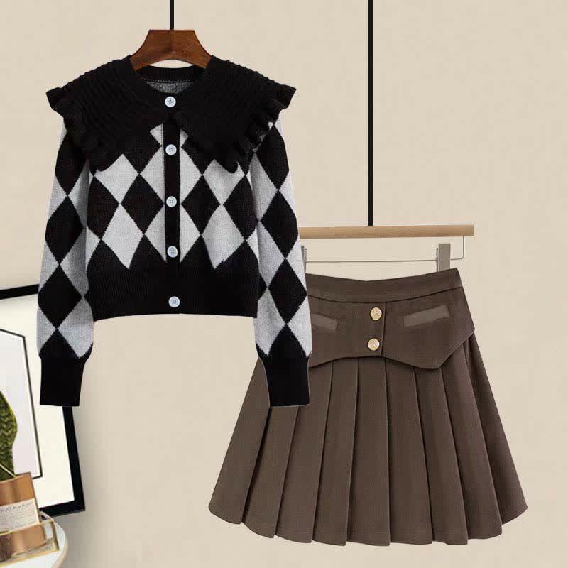 Pants Rhombus Sweater Dress Slip Skirt Print Set