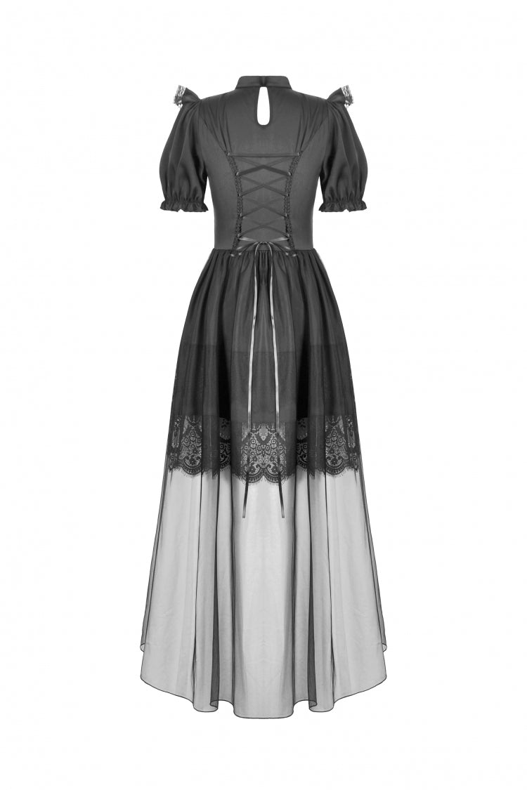 Inky Puff Sleeve High-Low Multi-Tiered Chiffon Gown - Gothic Wedding