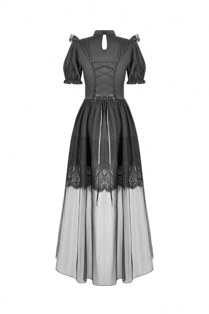 Inky Puff Sleeve High-Low Multi-Tiered Chiffon Gown - Gothic Wedding