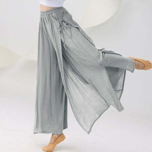 Fließende Vintage-Freizeithose mit weitem Bein und Schlitz 