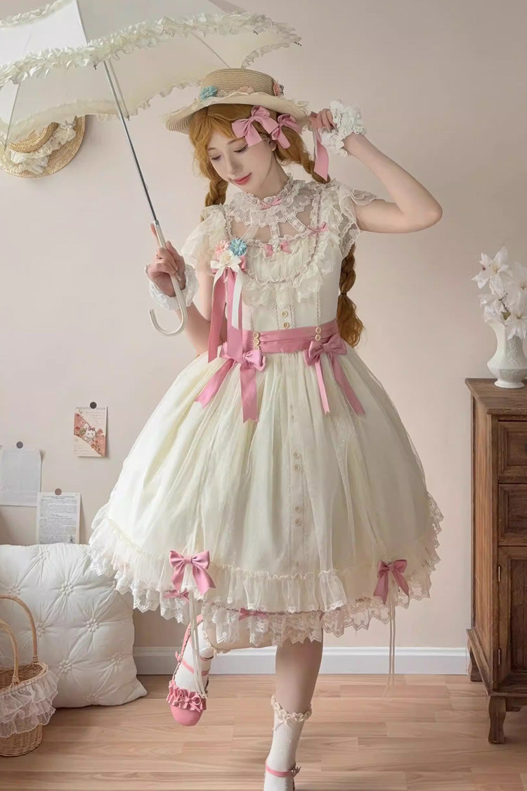 Sakura's Spring Resonance Sleeveless Ruffled Bow Sweet Lolita JSK Short in Yellow