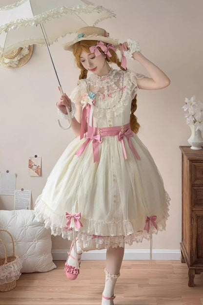 Sakura's Spring Resonance Sleeveless Ruffled Bow Sweet Lolita JSK Short in Yellow
