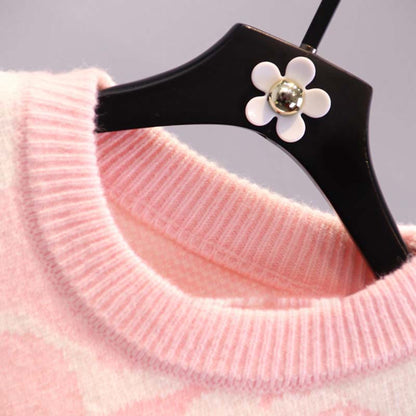 Sweater Bear Cartoon Print Set Split Skirt