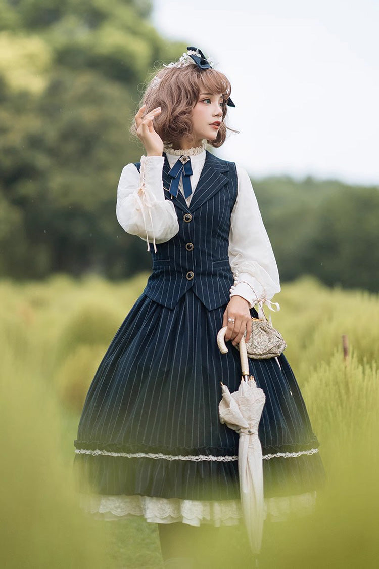 Layered Striped Ruffle Sweet College Elegant Lolita Skirt