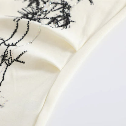 Print Vintage T-Shirt Skirt Pleated Bamboo Tassels