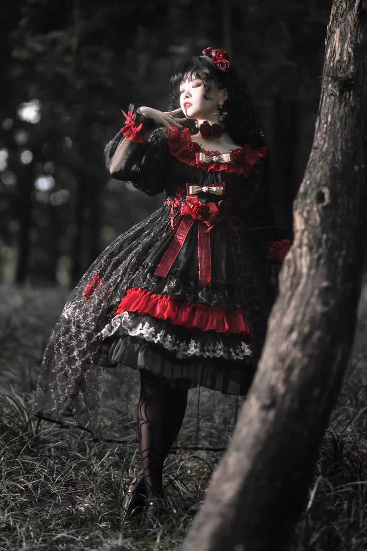 Perlia's Night Ruffled Open-Front Lolita Dress - Noir