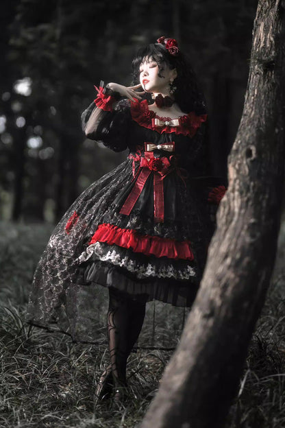 Perlia's Night Ruffled Open-Front Lolita Dress - Noir