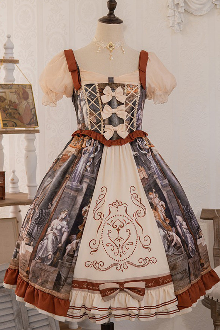 Vintage Oil Painting Print Bowknot Princess Classic Gown