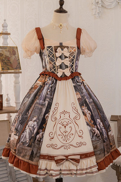 Vintage Oil Painting Print Bowknot Princess Classic Gown