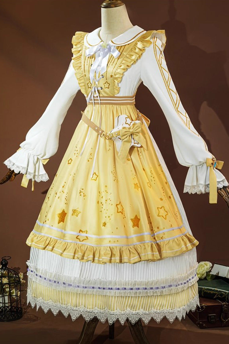 Sunshine Triple-Layer Ruffle Bow Cosplay Gown with Print