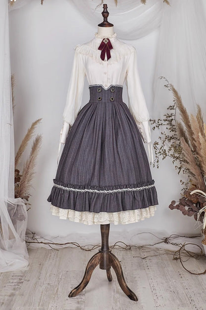 Layered Striped Ruffle Sweet College Elegant Lolita Skirt
