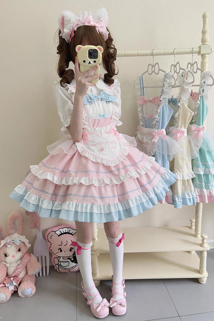 Cat-Ear Story Layered Ruffled Bowknot JSK Lolita Dress in Four Colors