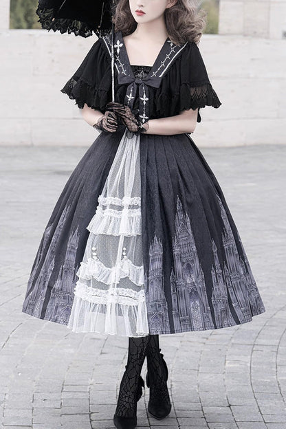 Vintage Lolita JSK Dress with Lace Print
