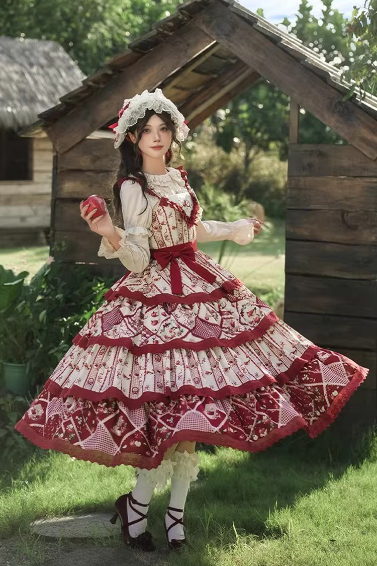 Sunflower Print Ruffle Chinese Style Jumper Dress - Red