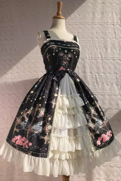 Peacock Cross Print Ruffle Cardigan Jsk Dress - Sweet Lolita