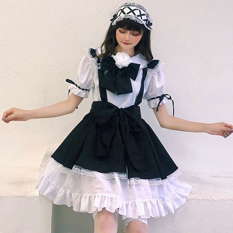 Robe de costume de soubrette gothique Lolita avec nœud papillon