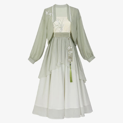 Sweet Orchid Embroidery Cardigan Slip Dress