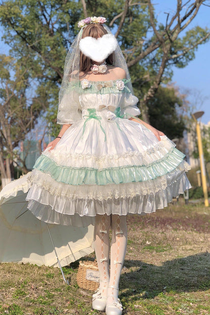 Emerald Ruffled Lace-Up Princess Lolita Dress - Spring Boliya