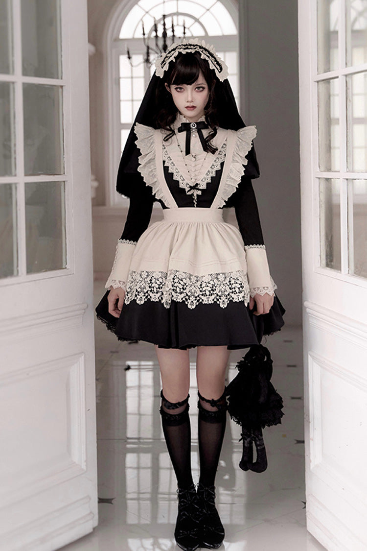 Letters and Poems Nocturne Nun Long Sleeves Ruffle Gothic Lolita Short Dress