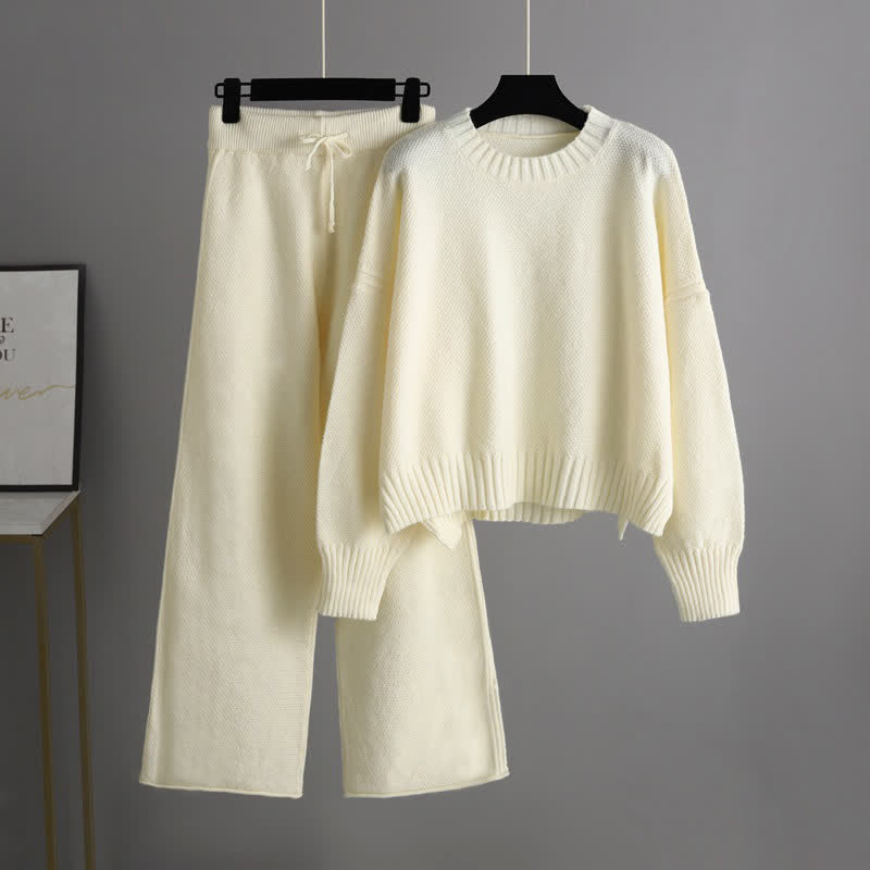 Wide Sweater Set Knit Leg Pants Pure Color