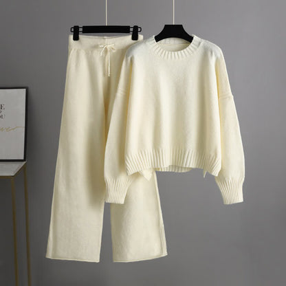 Wide Sweater Set Knit Leg Pants Pure Color