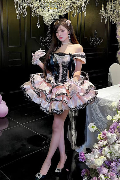Rose Sleeveless Triple Ruffled Lace Lace-Up Sweet Lolita Jumper - Love Poems of the Heart