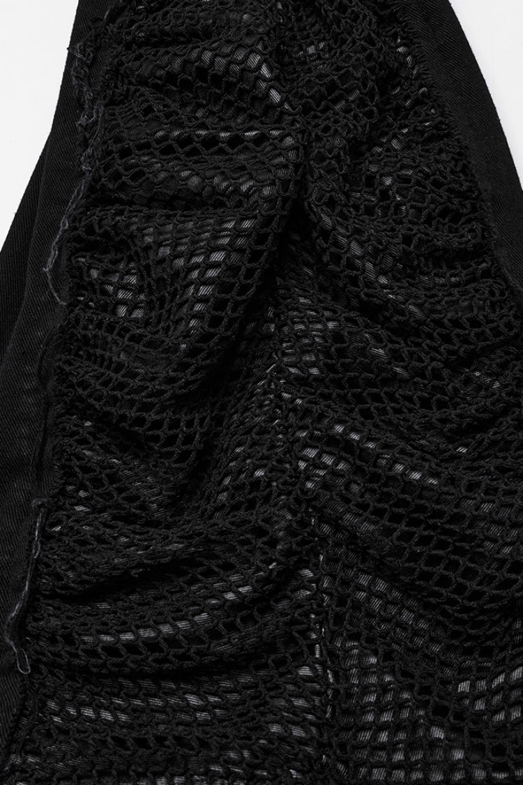Detachable Punk Pants with Unfinished Edges and Mesh