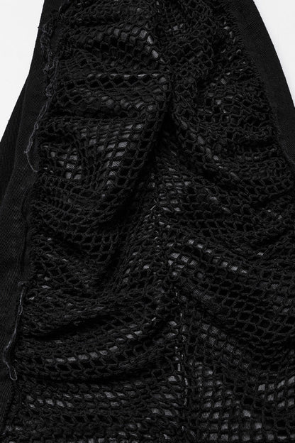 Detachable Punk Pants with Unfinished Edges and Mesh