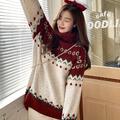 Pants Colorblock White Turtleneck Sweater Set