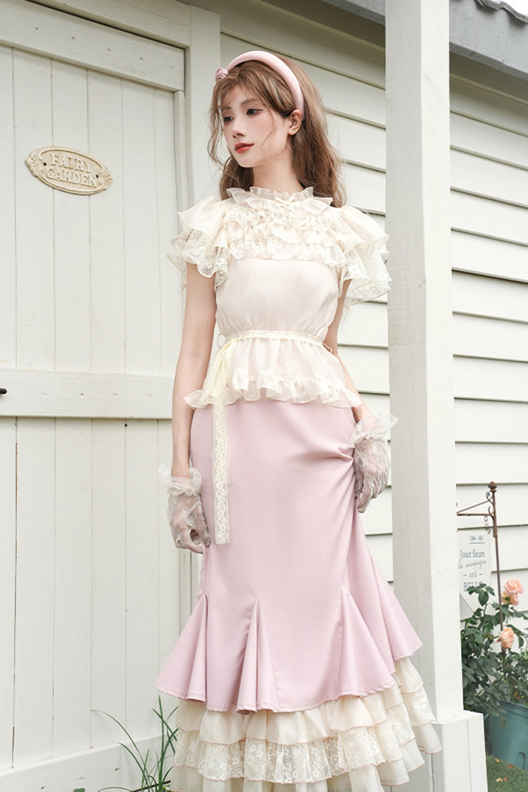 Rose Multi-Tier Ruffle Sweet Lolita Mermaid Gown - Love Diary