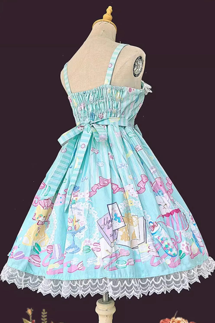 Macaron Dolly House Sleeveless Print Bowknot Lace-Up Sweet Lolita Jsk Dress Colors