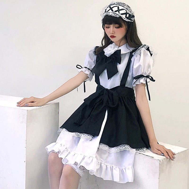 Robe de costume de soubrette gothique Lolita avec nœud papillon