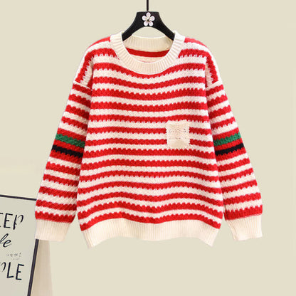 Knit Colorblock Set Stripe Sweater Dress Slip