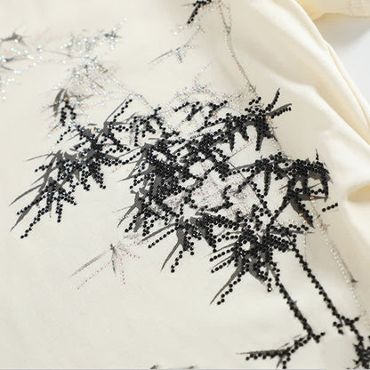 Print Vintage T-Shirt Skirt Pleated Bamboo Tassels