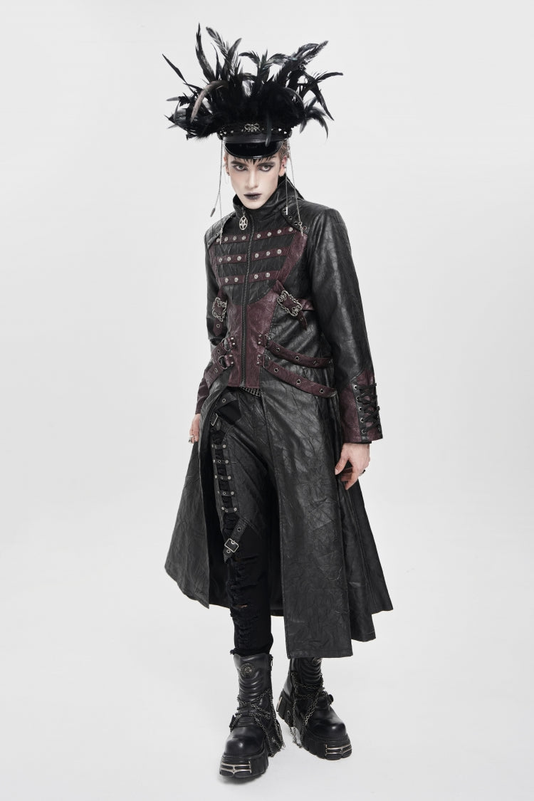 Stand Collar Zipper Straps Eyelet Punk Coat