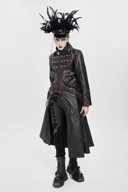 Stand Collar Zipper Straps Eyelet Punk Coat
