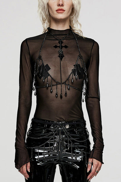 Gothic Body Harness with Crystal Pendant and Tassel Chain for Her