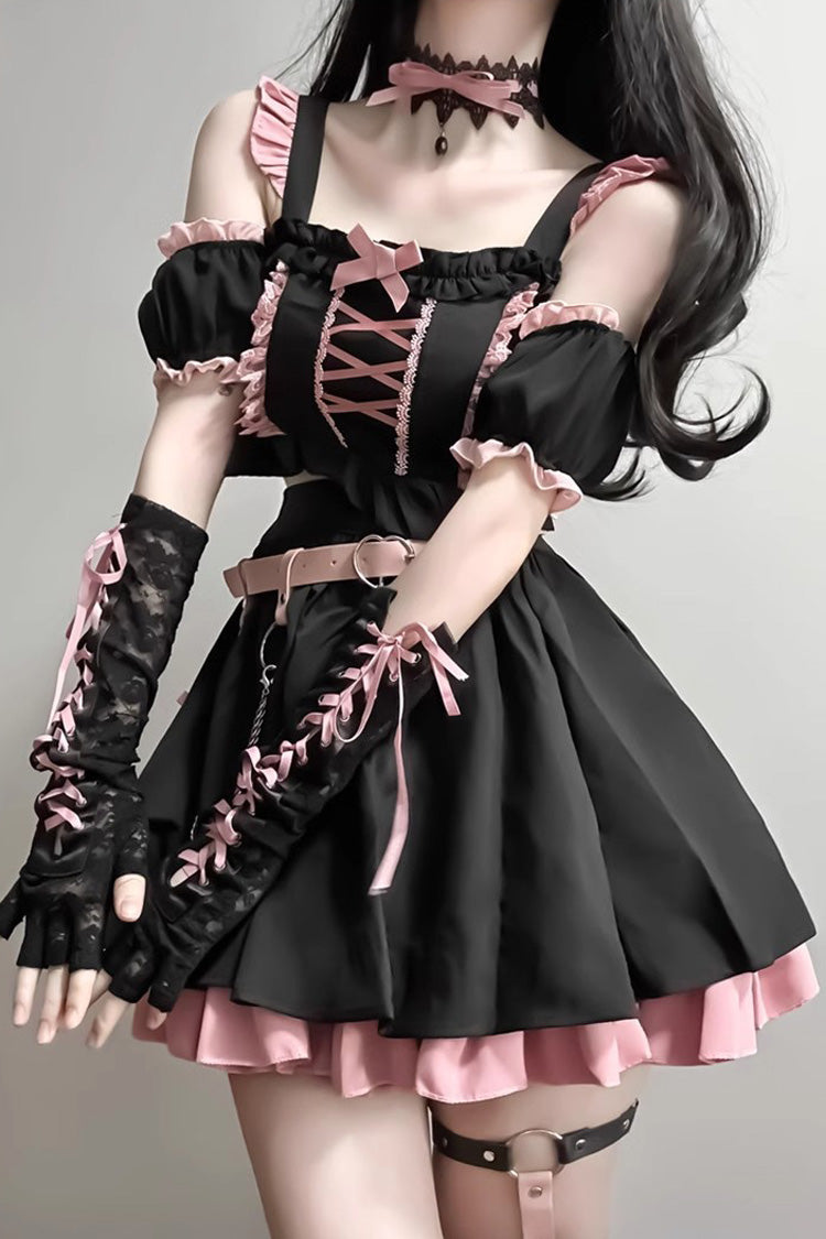 Black and Pink Tie-Bow Gothic Sweet Lolita Strapless Skirt Set
