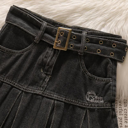 Belted T-Shirt Crop Top Letter Star Denim Skirt