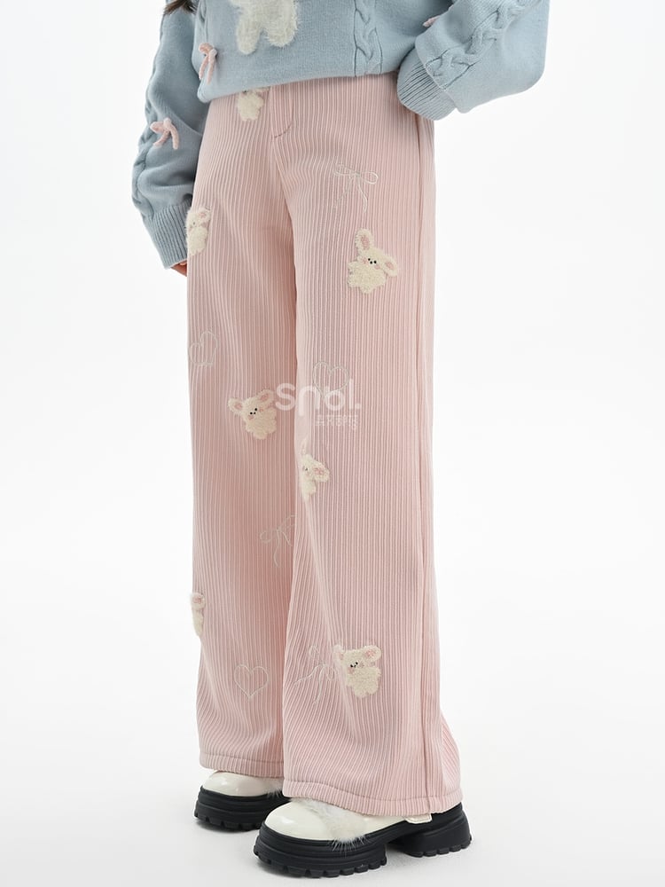 Pink Plush Bunnies Straight-leg Cut Pants