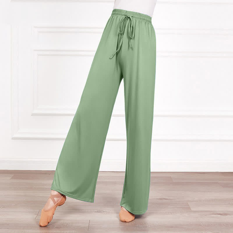 Pantalon décontracté élégant à taille haute et à lacets, coupe ample et fluide 