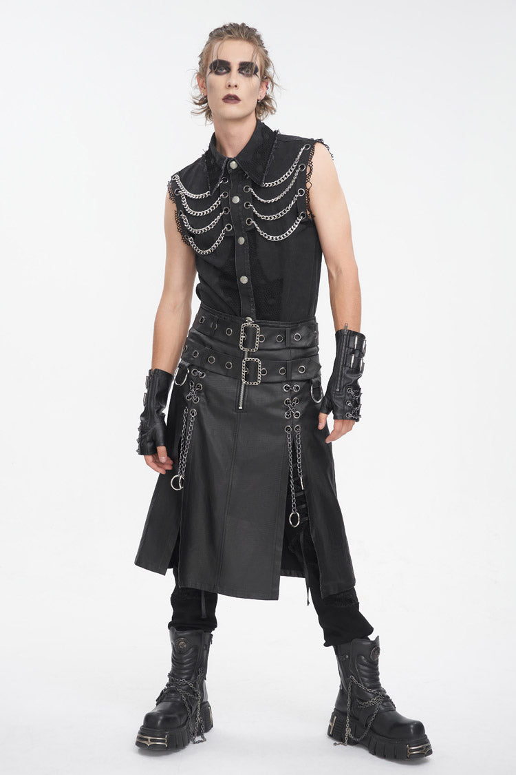 Gothic Skirt with Double Belt and Side Slit