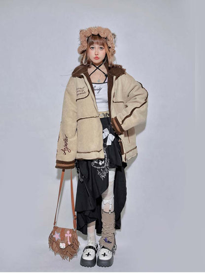 Khaki Contrast Trim Oversized Jacket