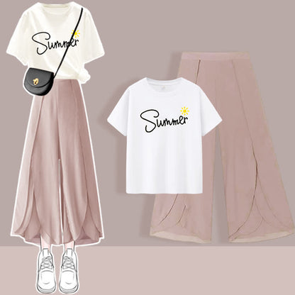 T-Shirt Set Chiffon Split Printed Pants Chic