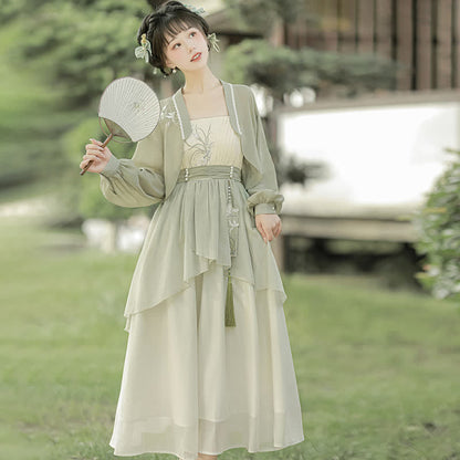 Sweet Orchid Embroidery Cardigan Slip Dress