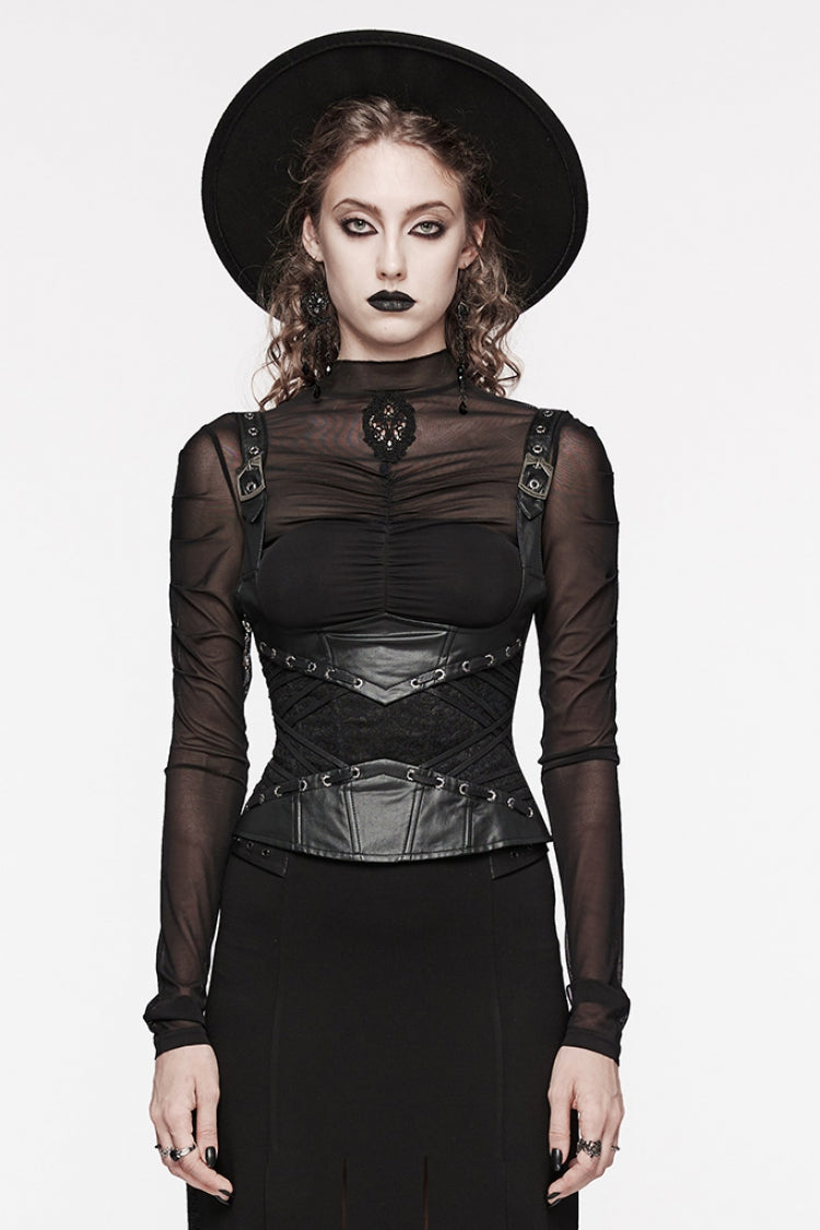 Underbust Gothic Corset with Lace-Up Back and Lace Trim