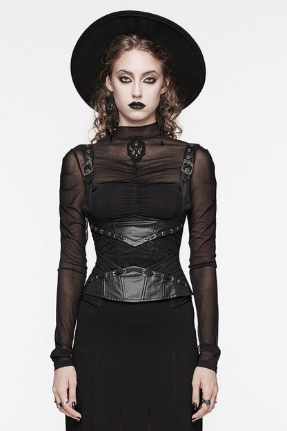 Underbust Gothic Corset with Lace-Up Back and Lace Trim