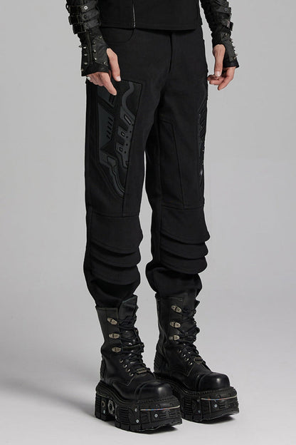 Punk Pants for Men with 3D Armor Patch and Stitching