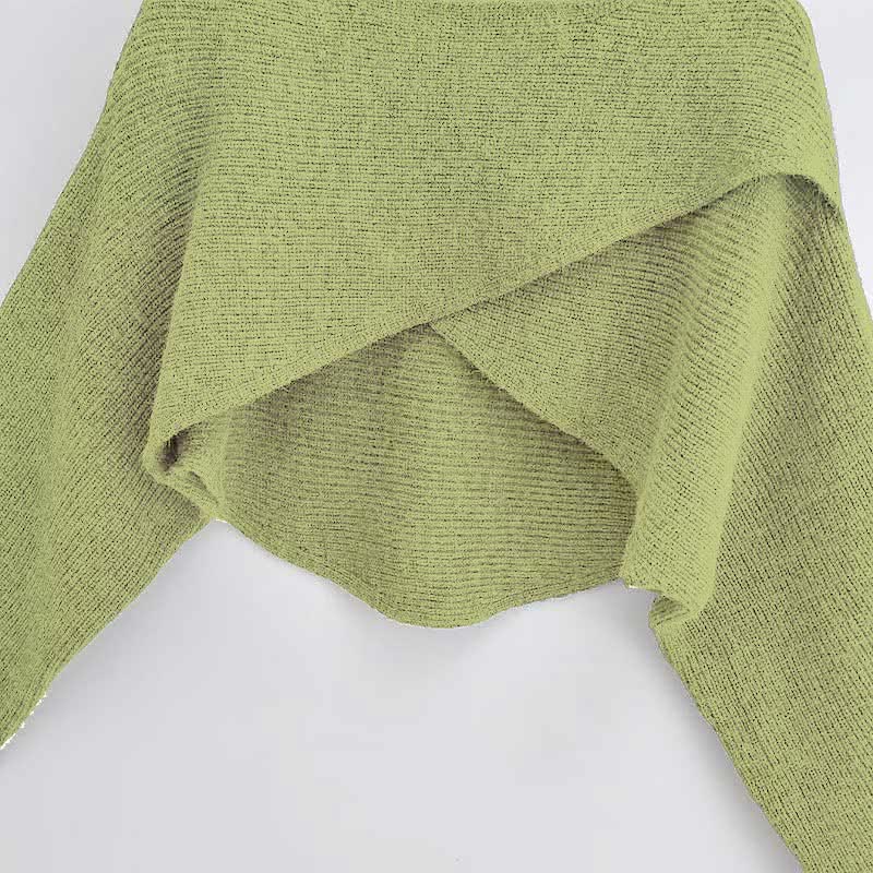 Green Cross Knit Crop Sweater A-line Slip Dress