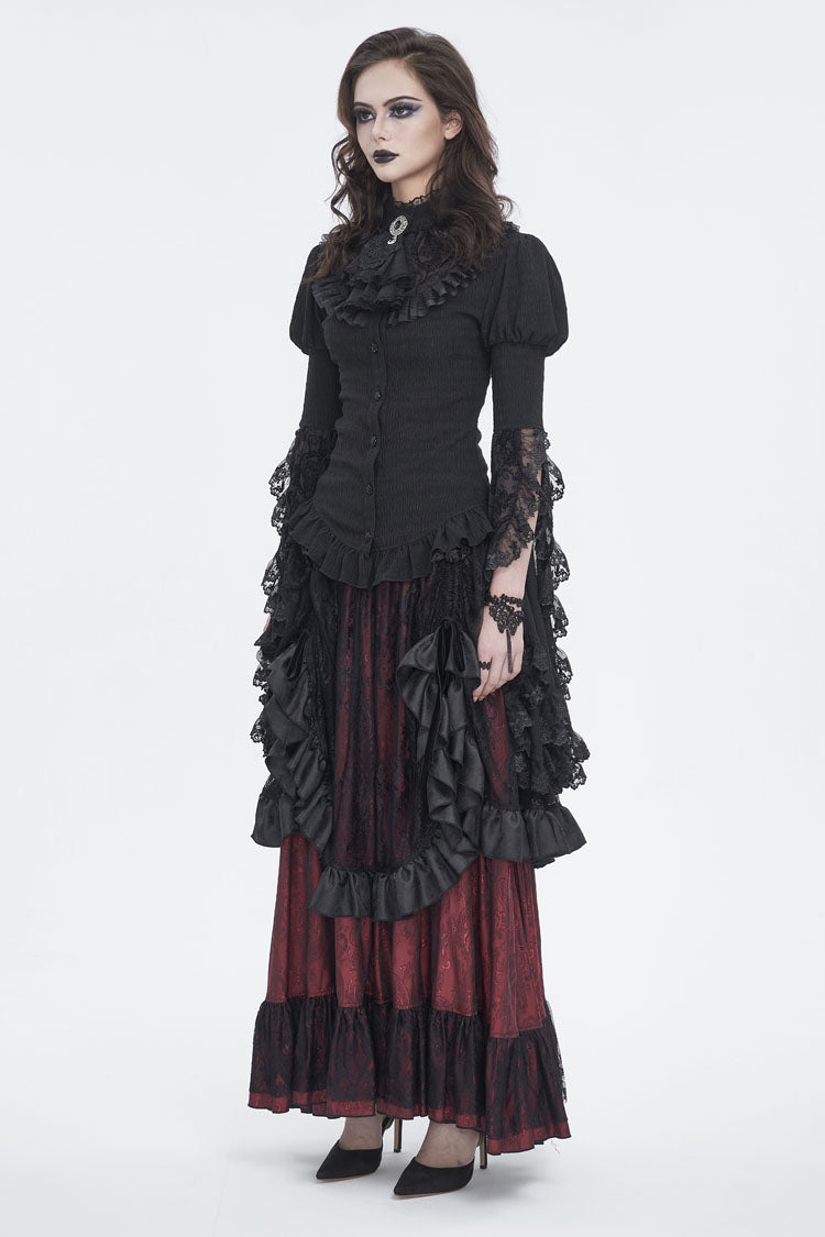 Women's Gothic Blouse with Trumpet Sleeves and Lace